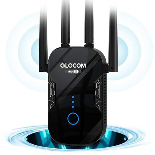 QLOCOM 2026 Newest1 WiFi Booster Range Extender 1200Mbps WiFi Extender Booster Dual Band 5GHz & 2.4GHz Wireless Internet Booster/Hotspot with Wider Coverage, Broadband Extender, UK Plug