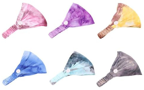 NIYANGLE 6 Stück Buntes Batik Haarband aus Baumwolle mit Ohrenschutzknopf und Schweißabsorbierendem Sportstirnband für Laufen und Training Zufällige Farbe