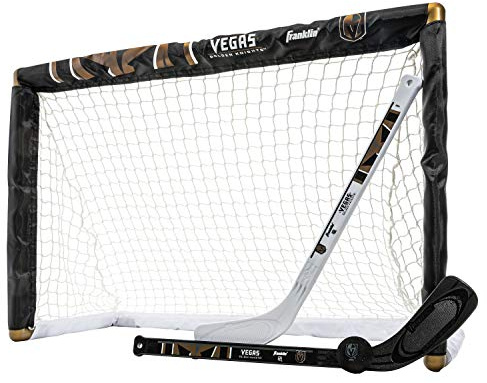 Franklin Sports NHL Vegas Golden Knights NHL Team Mini Hockey Set - Kids Indoor Knee Hockey Goal, Ball+2 Mini Stick Combo Ages 3+