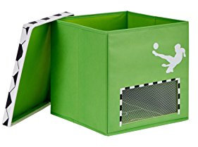 Love IT Store IT Boîte de Rangement de Football avec Couvercle - Coffre à Jouets pour étagère Kallax en Tissu - Parois et Couvercle renforcés - Vert avec Filet de But - 30 x 30 x 30 cm