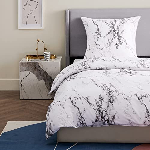 BEDSURE Bettwäsche 135x200 2teilig Bettbezug - Bettwäsche-Sets 135 x 200 cm mit Kissenbezug 80x80 cm, Weich Wendebettwäsche Bedding Marmor Weiß für Einzelbett mit Reißverschluss