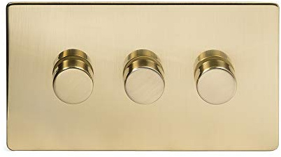 24k Brushed Brass Gold 2 Way Intelligent Trailing Dimmer Switch Screwless Faceplate (3 Gang 2 Way)