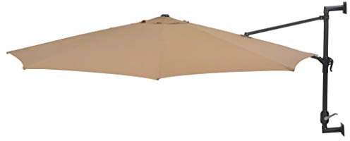 Festnight Wand-Sonnenschirm ? 300 cm Wandmontage | Ampelschirm mit Metallmast | Gartenschirm Terrassenschirm Balkonschirm 8 Rippen Kurbelsystem Taupe