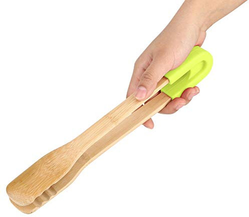 Barbecue à pince en bois pour buffet, salade, steak avec tête en silicone Vert