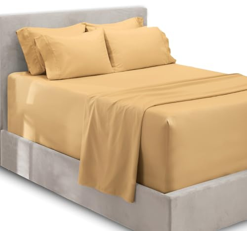 Hearth & Harbor Bed Linen Set - Twin Size - 4 Piece - Microfiber - Deep Pocket - Camel