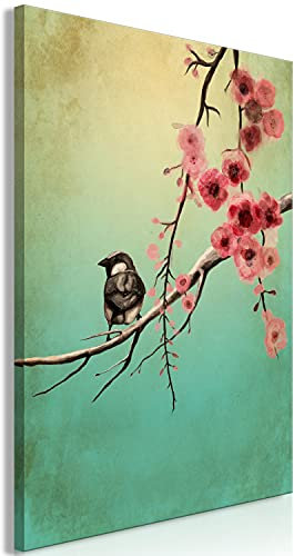murando - Wandbilder XXL Abstrakt 80x120 cm 1 tlg - Wand Deko Vlies Leinwand Bilder Groß Wanddeko Wohnzimmer Schlafzimmer Kunstdrucke - Kirschbaum Kirschblüte Vogel g-A-0294-b-a