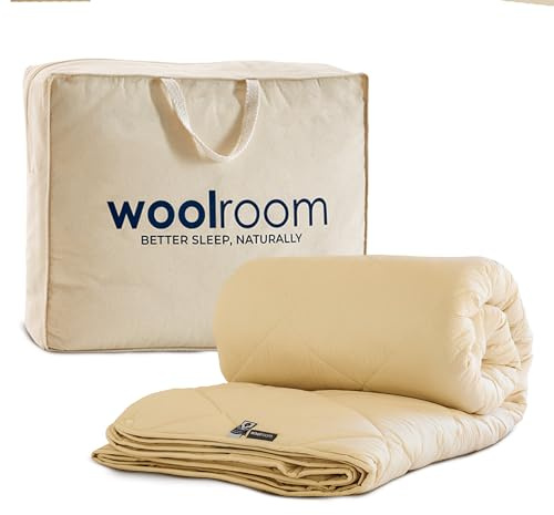 WOOLROOM Deluxe Washable Wool 3-in-1 Customisable Duvet Double 2-15 Tog - Natural Certified Anti Allergy Moisture Wicking - Organic Cotton Cover (200tc) - 30 Night Sleep Trial, W200 x L200