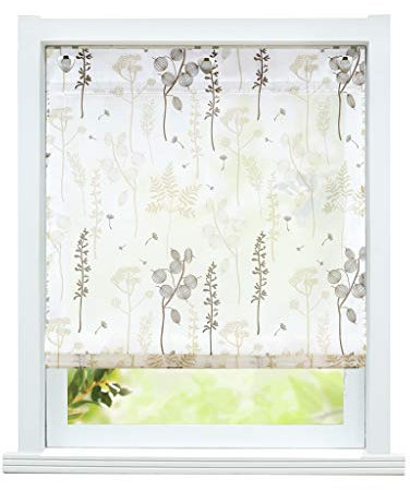 ESLIR Raffrollo ohne Bohren Raffgardine mit Ösen Halbtransparent Gardinen mit U-Haken Ösenrollo Laternenblume Muster Sand BxH 80x140cm 1 Stück