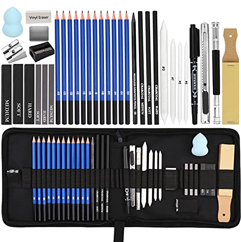 36Pcs Juego de Lápices Profesional de Dibujo Gráfico de Bosquejo Boceto, Lápiz de Carbón y Accesorios con Caja de lápiz, Lápices Arte Dibujo para Amantes de pintura Estudiantes Principiantes Artistas