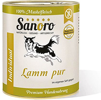Sanoro Lamm pur, 100% Muskelfleisch von Lamm und Schaf, salzfrei - Premium-Hundefutter - singleprotein, hypoallergen - für Ausschlußdiäten geeignet (6 x 800g)