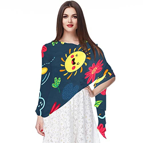 Chiffon-Schal, leicht, weich, durchsichtig, lang, für alle Jahreszeiten, dunkelblau, mehrfarbig