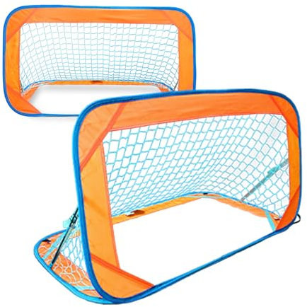 Kapler Fussballtore 2er Set für Garten Kinder Pop-up-90x60x60cm Gelb-Robuster Flachstahlrahmen und Glasfaserstab - Einfache Montage - Wetterfestes Polyester.