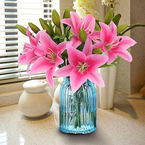 AveJoys Artificial Lily Flowers, 6 Branches Real Touch Latex Fake Flower Lilies Full Bloom Faux Flowers for Home Office Wedding Party Decor Graves Arrangement(Rose)