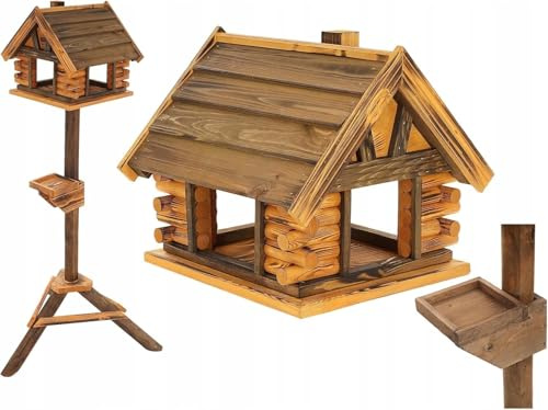 MAZUR Vogelfutterhaus aus Holz, 34,5x38x112, Ständer, Hand-Made, Vogelfutterspender, Vogelfutterstation, Vogelhaus, Vogelhäuschen, Kleinvögel, Gartenvögel, Singvögel, Wildvögel Wetterfest