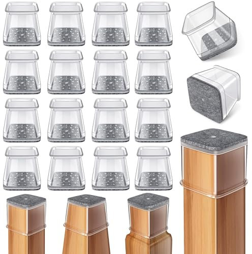 24 Pcs Chair Leg Floor Protectors Square, Silicone Felt Furniture Leg Pads Caps Covers for Hardwood Floors (Fit:19-25mm)