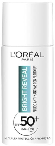 L'Oréal Paris Bright Reveal Fluido Hidratante Anti-manchas con Filtro UV SPF 50+, Para Todo Tipo de Piel, Protección y Reducción de Manchas, Con Niacinamida y Vitamina E, 50 ml