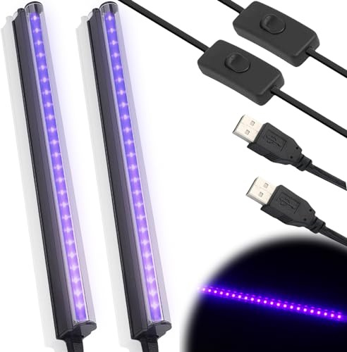 Luz negra LED, 2 unidades de barra de luz negra UV, 5 W, 28 cm, USB, tubo de luz negra con enchufe e interruptor, tira de luz UV, luz de fiesta, discoteca, bar, iluminación de escenarios