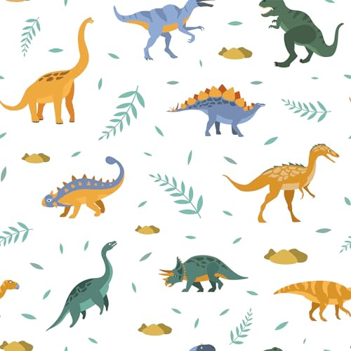 CRE8TIVE Dinosaur Wallpaper Cute Animal White Cartoon Peel and Stick Vinyl Wrap Nursery Wallpaper for Kids Room Contact Paper Self Adhesive for Bedroom Boys Cabinet Countertop 30.5cm x 300cm
