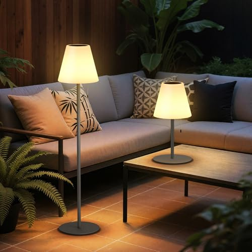 Postlucky Solar Stehlampe Outdoor Dimmbar Warmweiß und RGB Akku Lamp Kabellos 2-in-1 Solarladung&USB Aufladung LED Stehlampe Außen IP44 für Garten Terrasse Patio Balkon (Grau)
