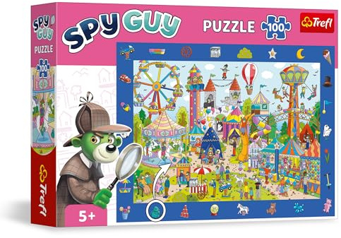 Trefl - Beobachtungspuzzles 100 Teile, Spy Guy: Vergnügungspark, 5+ | Finde alle Gegenstände im Bild, farbenfrohe Puzzles voller Details, Förderung von Konzentration und Beobachtungsgabe