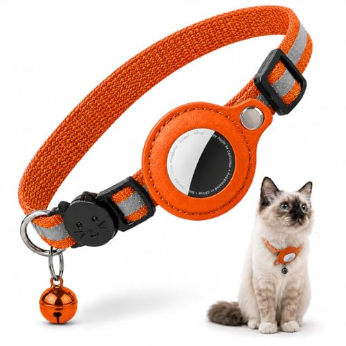 Airtag-katthalsband, kompatibelt med Airtag, anti-choke säkerhetsspänne. (orange)