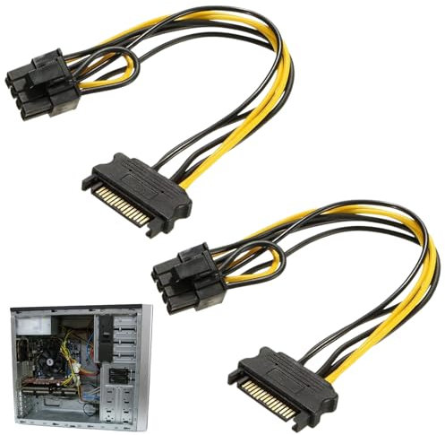 Nuqin Sata Power Cable,2Pcs Sata Cables to 8 Pin(6+2 Pin),Sata Power Splitter 8 Pin to 6 Pin PCIe,Sata Cable Express Graphics Video Adapter 20cm