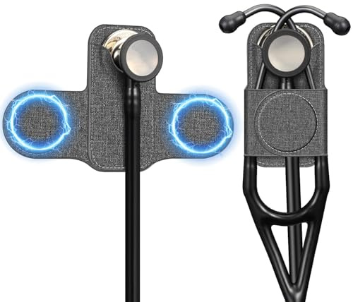SKYREH stetoskophållare klämma, magnetiskt premium läder stetoskop höfthållare lätt bärbart hölster för läkare, sjuksköterskor, EMT, medicinska studenter, för 3M Littmann och de flesta stetoskop (grå)