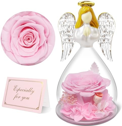 Yamonic Ewige Rose Engel Geschenke für Frauen Weihnachten,Ewige Rose Engel Figur Geschenke für Mama,Oma Geschenk Weihnachten,Ewige Rose im Glas Schutzengel Weihnachten, Geburtstagsgeschenk für Frauen