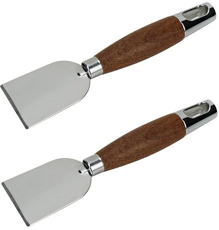 EIKS 2 Pack Stainless Steel Scraper with Wooden Handle for Cleaning Cast Iron Skillet Flat Top Grills Griddle BBQ Pan Ovens Stoves, Stain Removal Tool