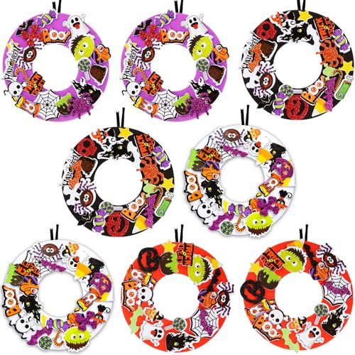 Halloween Basteln Kinder, 8 Stück Moosgummi Selbstklebend Bastelset Kinder ab 6 Jahre Basteln Halloween Geschenke Kindergeburtstag Halloween Sticker Türkranz Kreativ Set für Kinder Jungen Mädchen