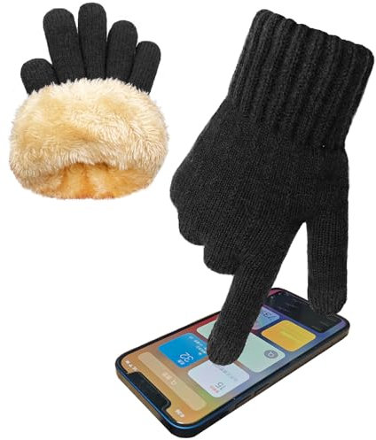 lifwimner Winter Handschuhe Damen Touchscreen Warme Fleece Strickhandschuhe Thermo Winterhandschuhe für Outdoor Sport Laufen Radfahren Freizeit(Schwarz)