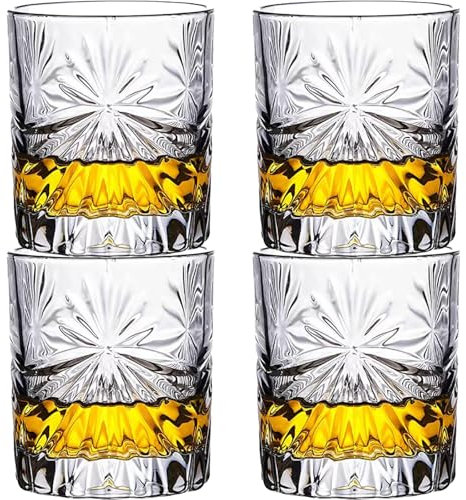 Habwah Vasos de whisky, 300 ml, juego de 4 vasos de whisky de cristal sin plomo, vasos antiguos (3702)