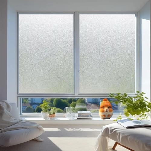 Fensterfolie Blickdicht von Aussen 85 x 390 cm, Selbstklebend Ohne Kleber Statische Blickdicht Matt, Sichtschutz Anti Uv, Fensterfolie, Anti UV Milchglasfolie, Rein matt