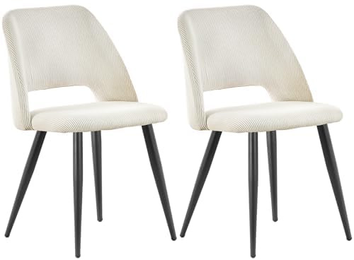 WAFTING Esszimmerstühle aus Cordstoff mit Dickem Schwamm,2er Set,Beige | Mit dickem Schwamm gepolstert, separaten Metallfüßen, Moderner Polsterstuhl für Esszimmer, Wohnzimmer, Schlafzimmer,Empfang