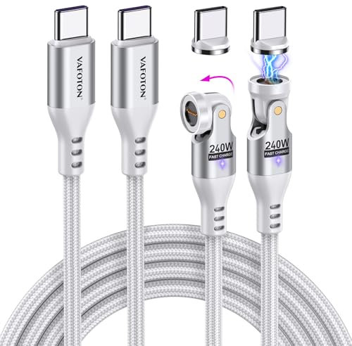 VAFOTON 240W USB C Magnet Ladekabel 9Pins (2Pack, 1m/1.8m), 240W(48V/5A) PD Schnelllade Magnetisches Ladekabel, USB C auf Typ C Ladekabel Magnetisch für Tablet/Laptop/MaBook