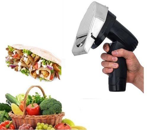 Cuchillo Giroscópico Eléctrico Inalámbrico De 80 W, Cortadora De Kebab Eléctrica, Espesor Ajustable De 0-8 Mm Con 2 Cuchillas Y 2 Baterías, Compacto Y Fácil De Transportar Para Kebab Turco Cordero Tur