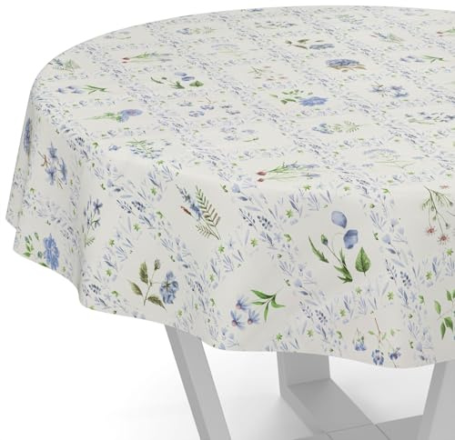 Wachstuchtischdecke Wachstischdecke Wachstuch Tischdecke abwaschbar Gartentischdecke Wasserabweisend Rund 120cm Schnittkante Blumenkaro Blau