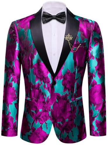 Barry.Wang Blazer de esmoquin para hombre, chaqueta de lujo con bordado de cachemira, chaqueta casual con solapa de un botón, abrigo de negocios para boda, Rojo y verde., 3XL