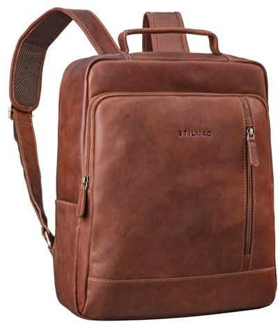STILORD Soline Vintage Mochila de Cuero Mujer con Compartimento Ordenador 15.6-16 Pulgadas | Mochila Piel Genuina Grande para Trabajo Oficina Ocio para Señoras Color:cognac-marrón