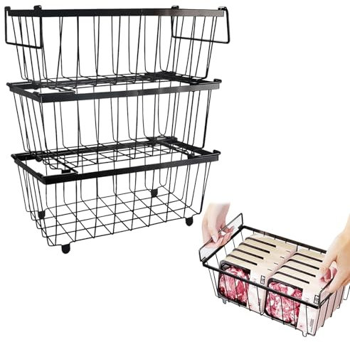Ecopandy Freezer Organizer Bins, Stackable Chest Freezer Organizer Bins for 5-7Cu Ft Deep Freezer, Chest Freezer Sort Frozen Meats, Ice Cream, Freezer Storage Containers Deep Freezer (3PCS-Black)