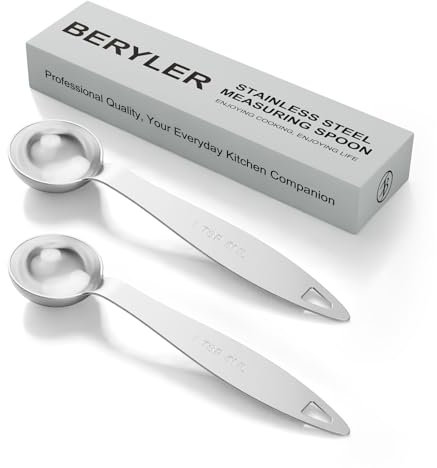 BERYLER 2 cucharas medidoras individuales de 1 cucharada, solo cuchara medidora individual de acero inoxidable de 5 ml