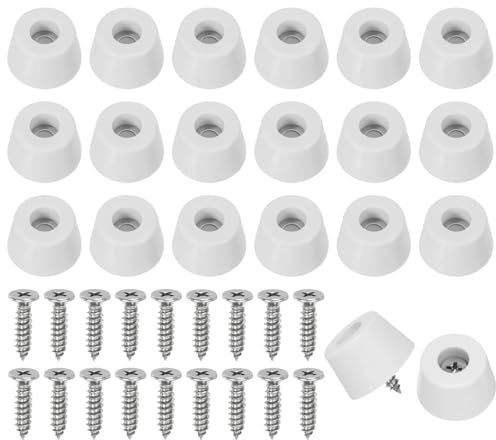 PATIKIL Cutting Board Feet, 20 Pcs Non Slip Rubber Feet Bumpers Round Cutting Board Legs Pad with Stainless Screws for Furniture Kitchen Appliances, White (0.98 W x 0.59 H)