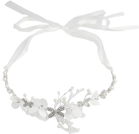 Prinzessin Weißer Blumenkopfschmuck mit Perlen und Kristallen, Braut Hochzeit Haarschmuck, Kommunion Haarband für Mädchen, Elegantes Haar-Accessoire für besondere Anlässe,Exquisit und vielseitig