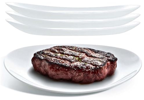 UNIQUE HOME LIVING 30cm Serving Platters/Steak Plates Set of 4, Stylish Oval Shape Serving Plate for Dinner/Steak/Salad, White Opal Glass Dinnerware Set, Microwave & Dishwasher Safe