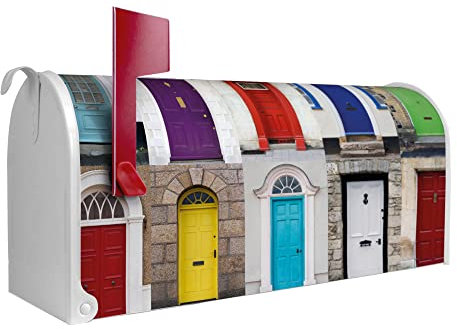 banjado Amerikanischer Briefkasten - US Mailbox/Letterbox mit Motiv Motiv Türen 51x22x17cm - Postkasten Stahl aus Amerika – Briefkasten amerikanisch weiß pulverbeschichtet