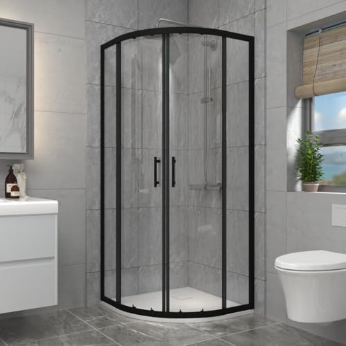 Aquariss 760x760mm Black Framed Quadrant Shower Enclosure | Two Sliding Doors, Aluminum Profile, 6mm Tempered Easy Clean Glass, Stainless Steel Handle, 20mm Wall Adjustment, Waterproof