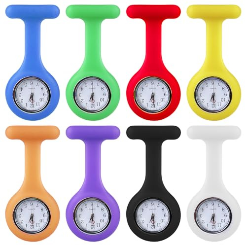 Sporgo 8 Stück Krankenschwester Uhr: Schwesternuhren mit Clip Taschenuhr Schwesternbrosche Silikon Schwesternuhr, Krankenschwesteruhren Quarzwerk Ansteckuhr zum Krankenschwestern Ärzte Student