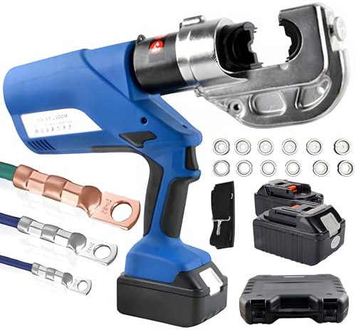 OZBME Electric Hydraulic Crimping Cable Lug Crimper Pliers Rechargeable Lithium Battery 2 Batteries For Copper/Aluminum Lugs