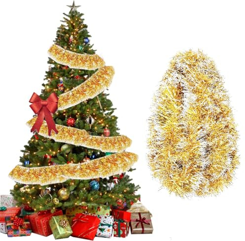 Onlvmyur 10M Weihnachtsgirlande Weihnachten Lametta Girlande Gold 9cm Weihnachtsbaum Girlande Dekoration für Weihnachten Hochzeit Party