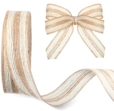 Vintage Juteband, 2.5cm × 10m Dekoband Jute Geschenkband Natürliche Sackleinen Decoband Schleifenband für Handwerk, Hochzeitdeko, Weihnachten, Oktoberfest, Kranz Girlande Basteln Baumdeko